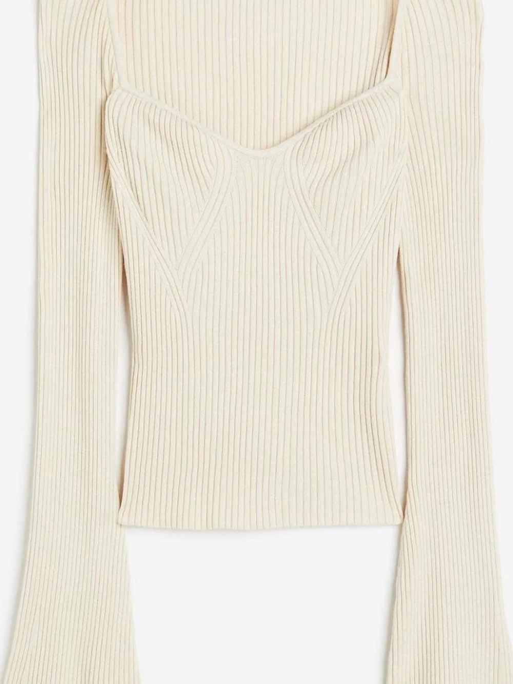 Cream Off-Shoulder Sweetheart Ribbed Sweater - Picture 2 of 4